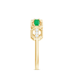 Natural Baguette Emerald Diamond Anniversary Band Ring in East West Style