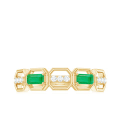 Natural Baguette Emerald Diamond Anniversary Band Ring in East West Style