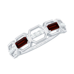 Genuine Baguette Garnet Diamond Wedding Band Ring
