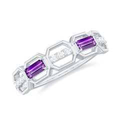 Amethyst and Diamond Geometric Half Eternity Ring