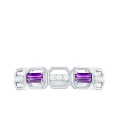 Amethyst and Diamond Geometric Half Eternity Ring