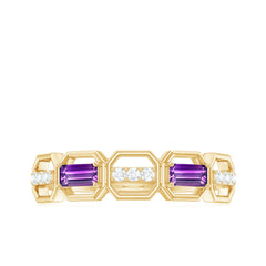 Amethyst and Diamond Geometric Half Eternity Ring