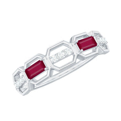 Natural Baguette Ruby Band Ring with Diamond