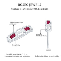Natural Baguette Ruby Band Ring with Diamond