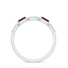 Natural Baguette Ruby Band Ring with Diamond
