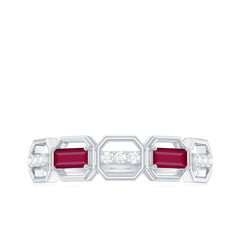 Natural Baguette Ruby Band Ring with Diamond