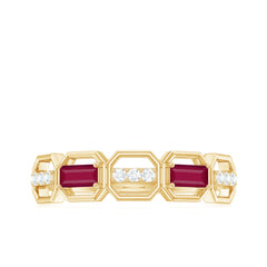 Natural Baguette Ruby Band Ring with Diamond