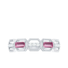 Pink Tourmaline and Diamond Geometric Half Eternity Ring