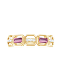 Pink Tourmaline and Diamond Geometric Half Eternity Ring
