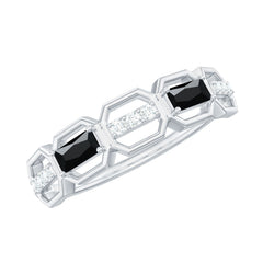 Natural Baguette Black Spinel Diamond Geometric Band Ring