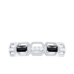 Natural Baguette Black Spinel Diamond Geometric Band Ring