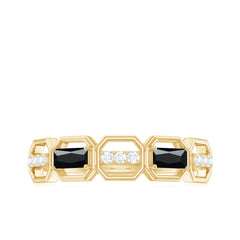 Natural Baguette Black Spinel Diamond Geometric Band Ring