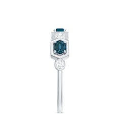 Real Certified London Blue Topaz Halft Eternity Band Ring with Diamond