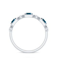 Real Certified London Blue Topaz Halft Eternity Band Ring with Diamond