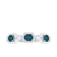 Real Certified London Blue Topaz Halft Eternity Band Ring with Diamond