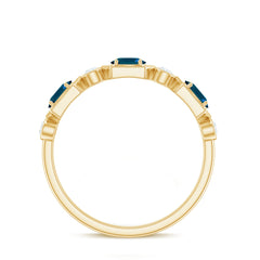 Real Certified London Blue Topaz Halft Eternity Band Ring with Diamond