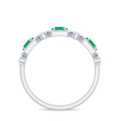Classic Oval Emerald Diamond Half Eternity Band Ring in East West Style