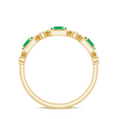 Classic Oval Emerald Diamond Half Eternity Band Ring in East West Style