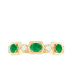 Classic Oval Emerald Diamond Half Eternity Band Ring in East West Style