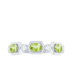 Natural Oval Peridot Diamond Half Eternity Ring for Women
