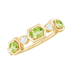 Natural Oval Peridot Diamond Half Eternity Ring for Women