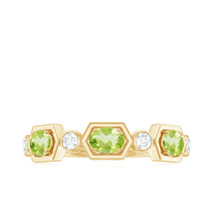 Natural Oval Peridot Diamond Half Eternity Ring for Women