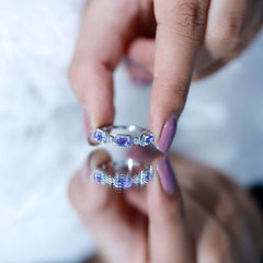 Real Tanzanite and Diamond Half Eternity Ring