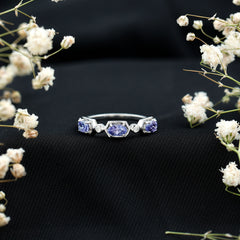 Real Tanzanite and Diamond Half Eternity Ring