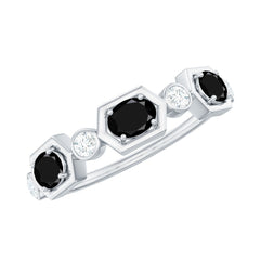 Real Black Spinel Diamond Half Eternity Ring in East West Style