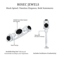 Real Black Spinel Diamond Half Eternity Ring in East West Style