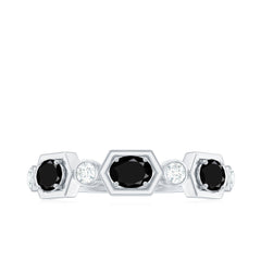 Real Black Spinel Diamond Half Eternity Ring in East West Style