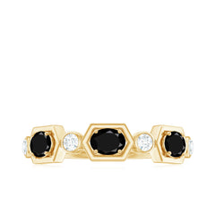 Real Black Spinel Diamond Half Eternity Ring in East West Style
