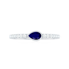 Real Blue Sapphire East West Promise Ring with Diamond
