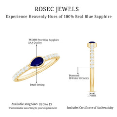 Real Blue Sapphire East West Promise Ring with Diamond