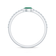 Natural Pear Shape Emerald Diamond Promise Ring in Bezel Setting