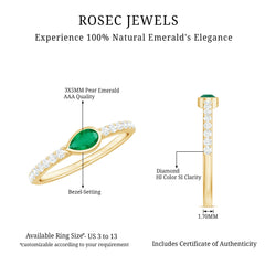 Natural Pear Shape Emerald Diamond Promise Ring in Bezel Setting