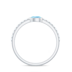 Pear Cut Aquamarine Promise Ring with Diamond