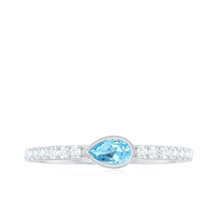 Pear Cut Aquamarine Promise Ring with Diamond
