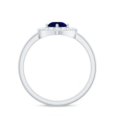 Real Blue Sapphire and Diamond Heart Engagement Ring