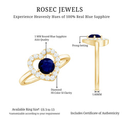 Real Blue Sapphire and Diamond Heart Engagement Ring