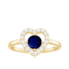 Real Blue Sapphire and Diamond Heart Engagement Ring