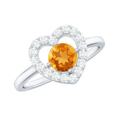 Genuine Citrine Diamond Heart Engagement Ring with Certificate