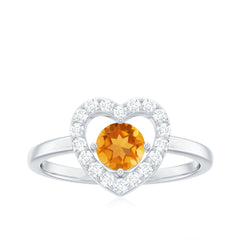 Genuine Citrine Diamond Heart Engagement Ring with Certificate