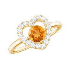 Genuine Citrine Diamond Heart Engagement Ring with Certificate