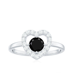 Genuine Black Onyx and Diamond Heart Engagement Ring