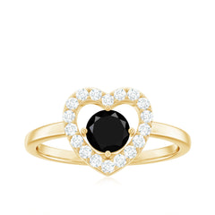 Genuine Black Onyx and Diamond Heart Engagement Ring
