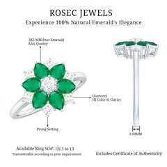 Genuine Emerald and Diamond Nature Inspired Statement Ring