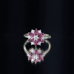 Genuine 1.8 Carat Pink Tourmaline Flower Engagement Ring with Moissanite