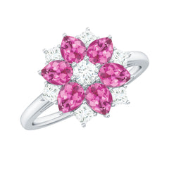Genuine 1.8 Carat Pink Tourmaline Flower Engagement Ring with Moissanite