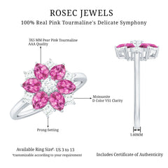 Genuine 1.8 Carat Pink Tourmaline Flower Engagement Ring with Moissanite